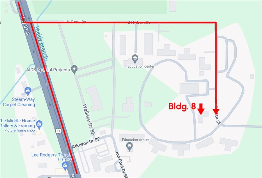 photo of a map with arrows showing directions to building 8 from the high way photo of a map with arrows showing directions to building 8 from the high way